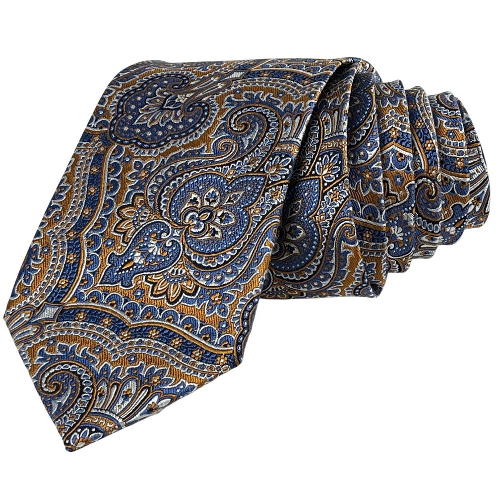 Jos. A. Bank Necktie Mens Blue Gold Paisley Silk Signature Collection